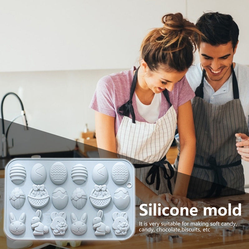 Fondant Moulds Easter Egg and Bunny - 18 Cavities DIY Fondant Cake Making Mol