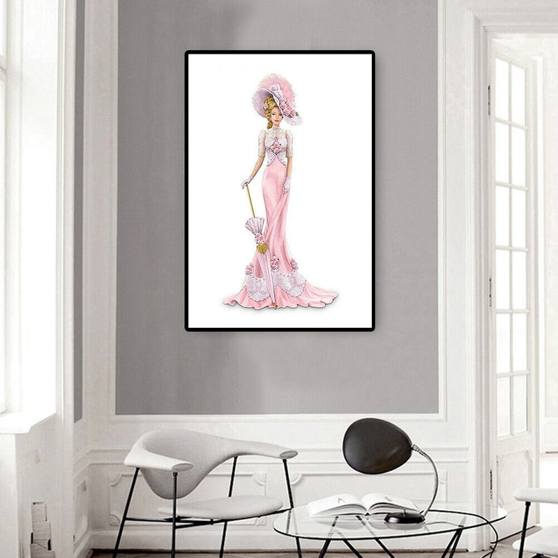 Lady in Pink Dress Oil Paint By Numbers DIY Frameless Drawing Picture Adults Kit