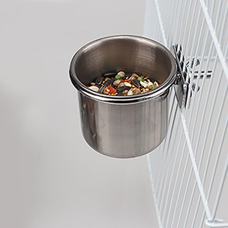 Stainless Steel Hang Cage Bowl Parrot Feeding Food Drinking Dish (6.5cm) Newly