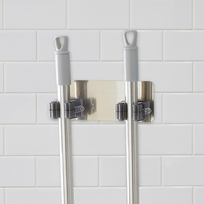 10pcs Wall Mounted Mop Holder Broom Brush Hanger Rack Organizer(Black-2)
