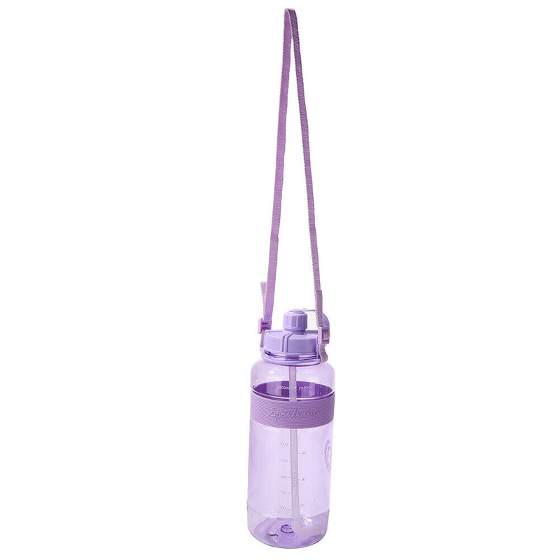Portable Women Summer Gym Water Bottle Straw Large Capacity (Purple 2000ml)