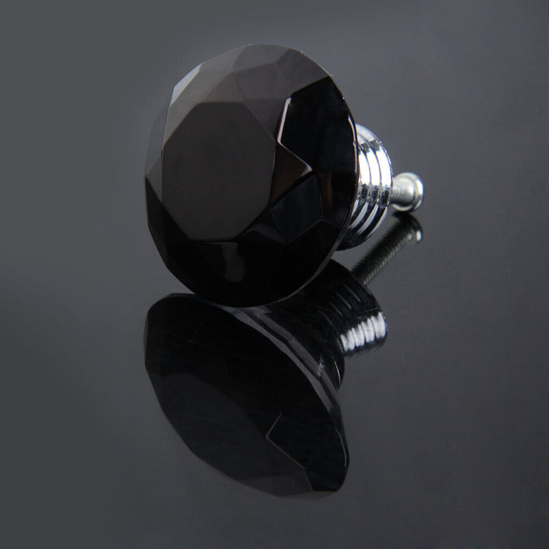 10X 40mm Diamond Shape Crystal Glass Drawer Cabinet Pull Handle Knob Black