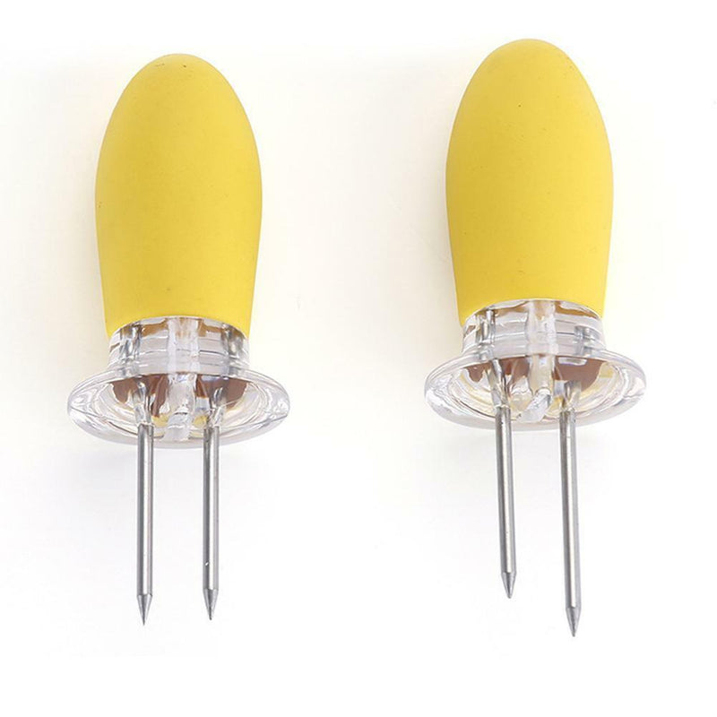 Steel Corn BBQ Forks Outdoor Party Kitchen Tool Yellow T3W8