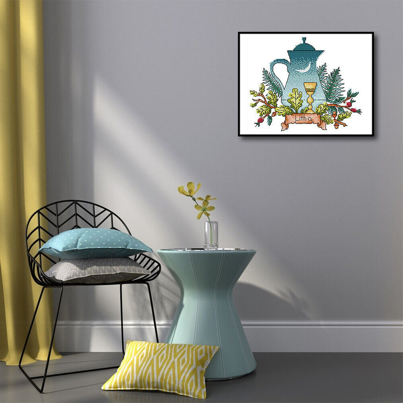 Partial Embroidery Teapot Stamped Canvas 14CT DIY Cross Stitch Kits (J532) Newly