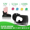 Battery Plastic Case Top Replacement Parts For Milwaukee 48-11-2411 M12 Li-12v`
