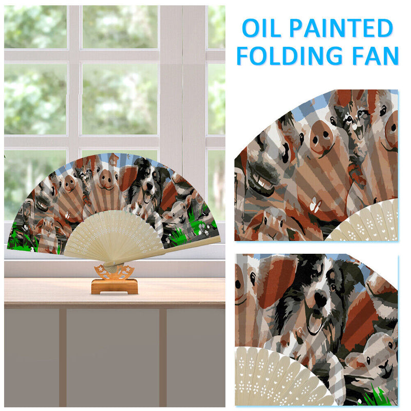 Farm Animal Oil Paint Folding Fan By Numbers DIY Painted Art Craft Handmade