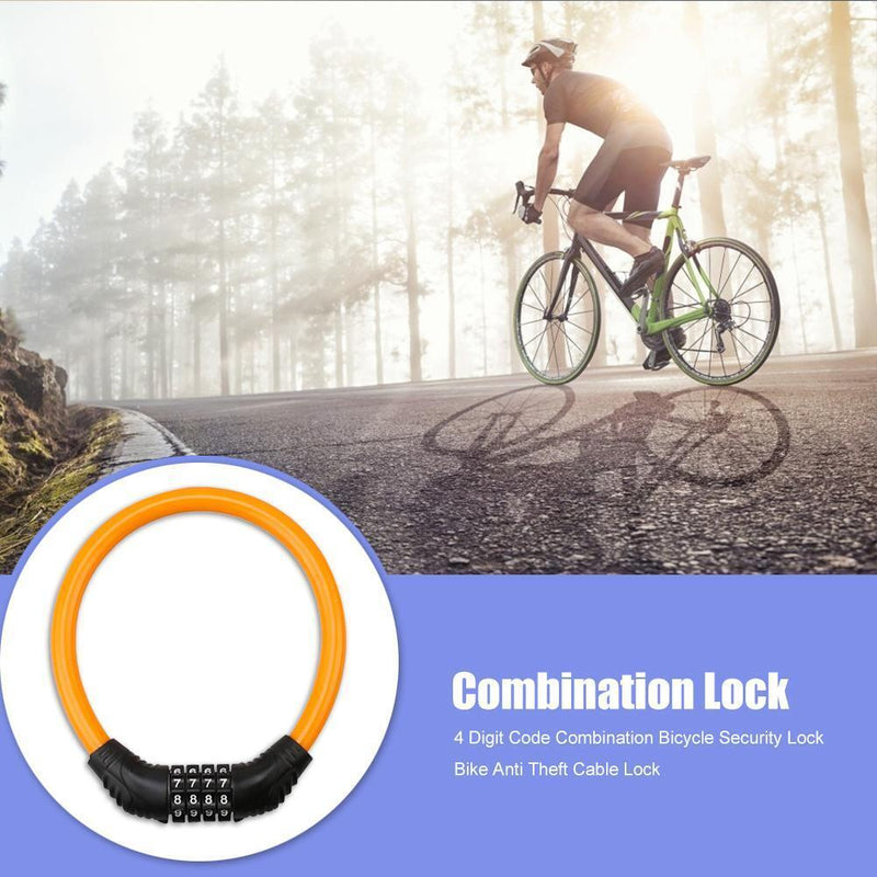4 Digit Combination Bicycle Security Lock Anti Theft Cable Lock (Orange)