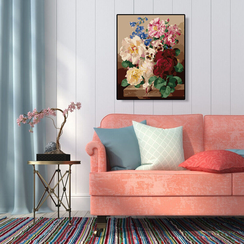 DIY Digital Oil Painting By Numbers Kits Colorful Flower Acrylic Color Drawing