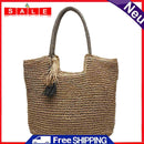 Female Large Capacity Woven Portable Shoulder Bag Handmade Straw Tote Handbag