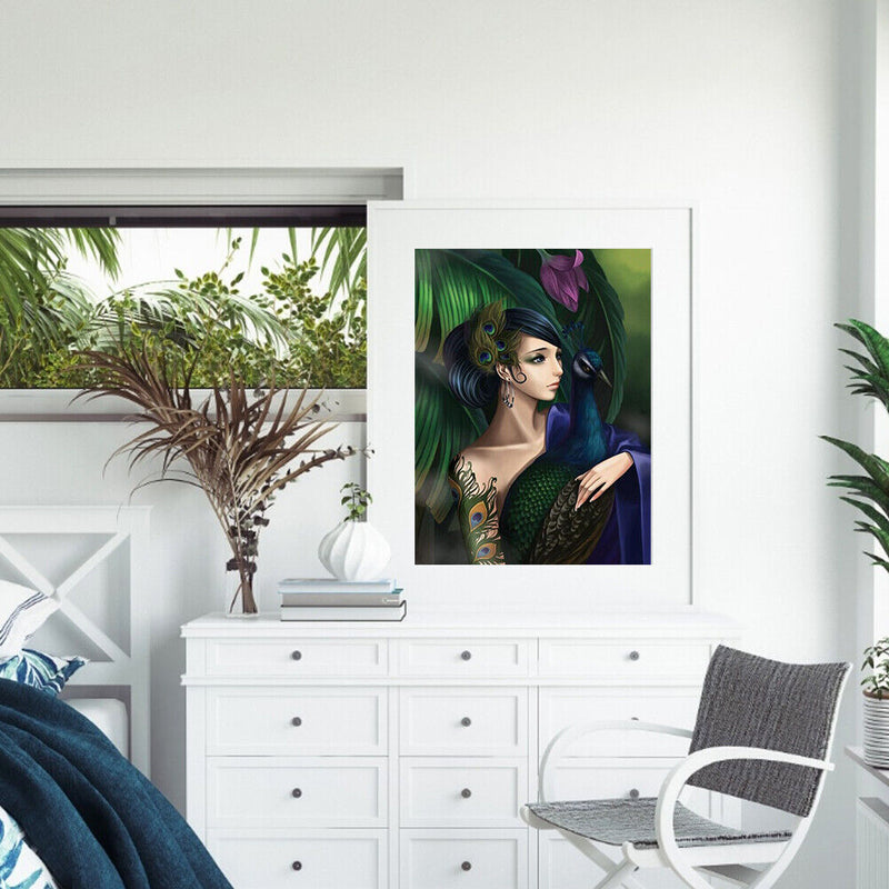 40x50cm Frameless Peacock Woman DIY Oil Paint By Numbers Picture Home Decor