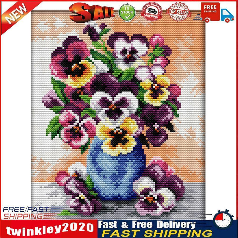 14CT Stamped Cross Stitch Kit DIY Colorful Flowers Needlework Craft (H624) Newly