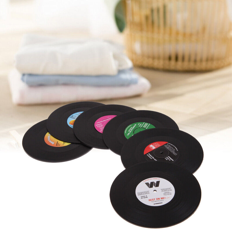 6 PCS Coasters for Drinks Vinyl Record Retro Mats Cup Mat for Wine Glass Tea