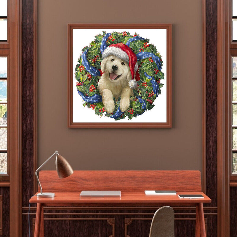 40x40cm Xmas Dog Frameless Picture Oil Paint By Numbers Hand Painted Home Decor