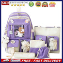 5pcs/set Canvas School Backpacks Women Lovely School Bags for Girl Shoulder Bags