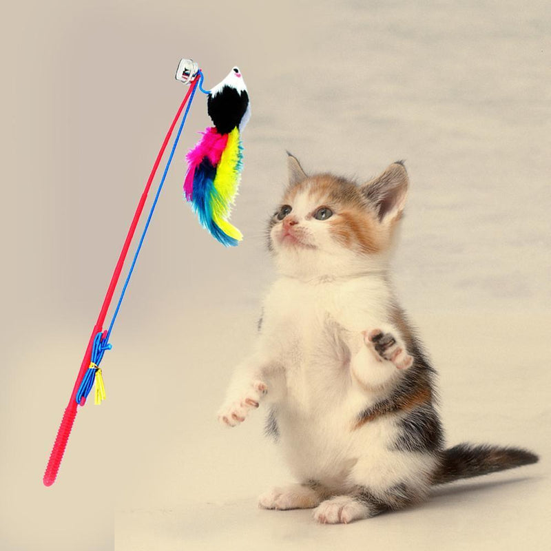 Cat Feather Funny Mouse Rod Wall Toys for Kitten Interactive Stick Pet Supplies