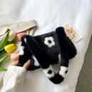 Women Flower Printing Shoulder Underarm Bag Cute Winter Plush Bag Small Purse