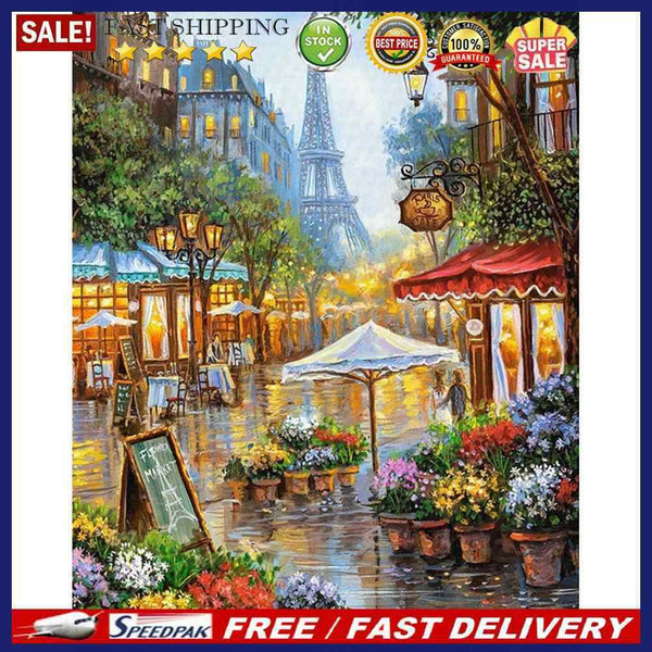Painting By Numbers Kit DIY Street Tower Canvas Oil Wall Picture for Living R