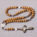 Catholic Chain Cross Pendant Rosary Necklace Cross Necklace Wood Beads Necklace
