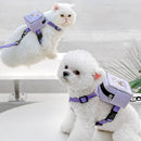 Pet Cat Dog Backpack Printed Chest Strap Harness Traction Rope (Purple L) Newly