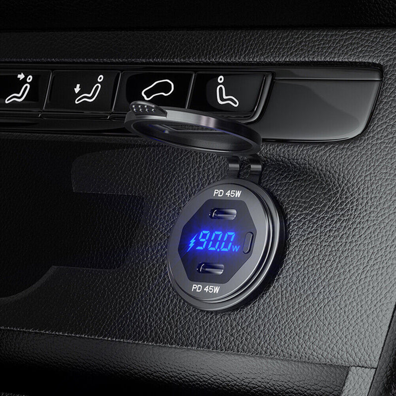 PD 45W USB 2 Ports Car Charger LED Voltmeter Quick Charge Phone Mini Adapter
