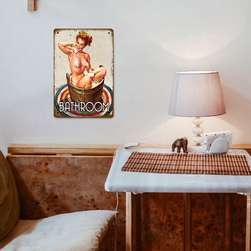 Bathroom Lady Retro Metal Plate Tin Sign for Bar Pub Club Cafe Wall Art Poster
