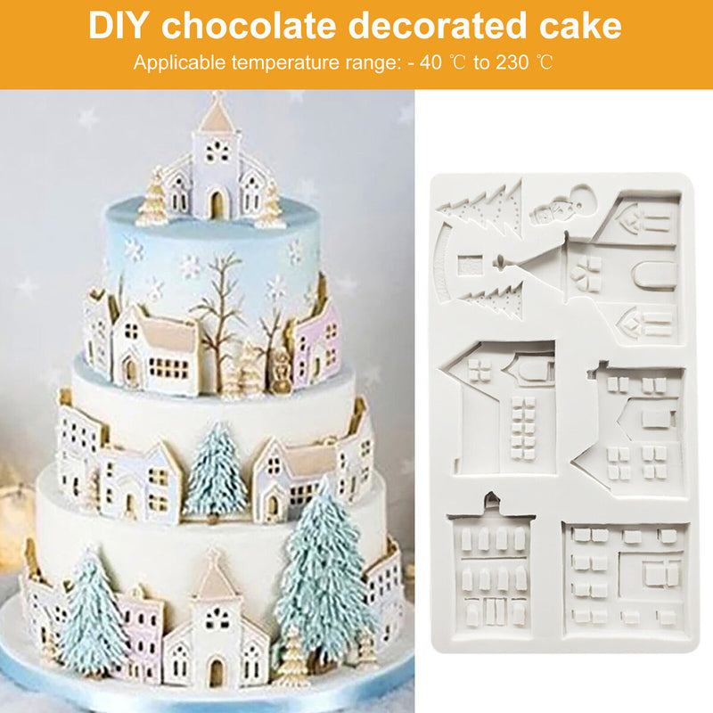 Diy Cake Fondant Mold Cupcake Decor Silicone Soap Mold Christmas Tree Castl