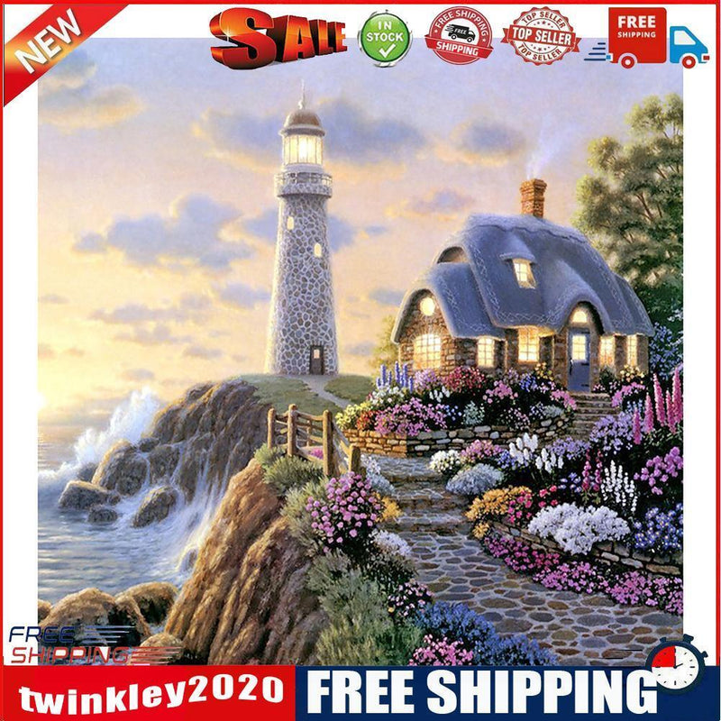 House 5D DIY Round Rhinestone Embroidery Kits Needlework Set Cross Stitch