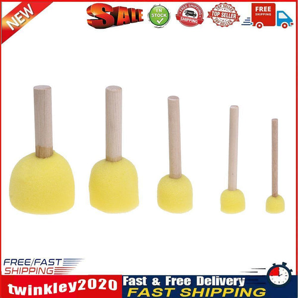 5pcs Children DIY Painting Sponge Brush Toys Wooden Handle Learning Tool Newly