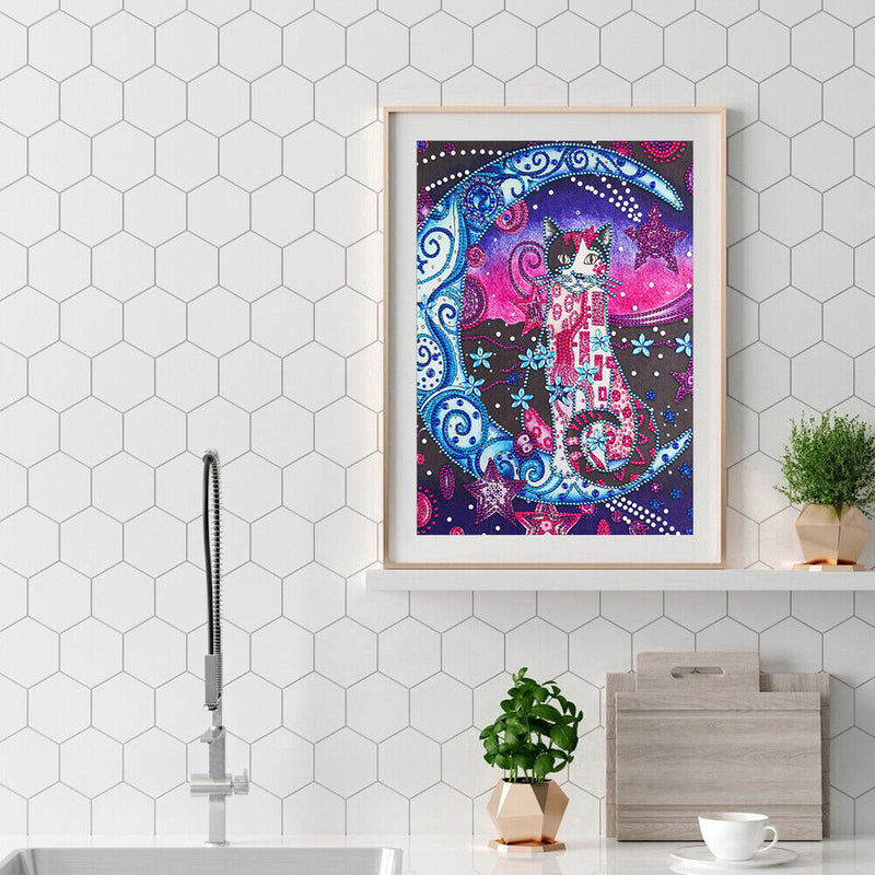 5D DIY Partial Special Shaped Drill Diamond Painting Moon Cat Handmade Art Gift
