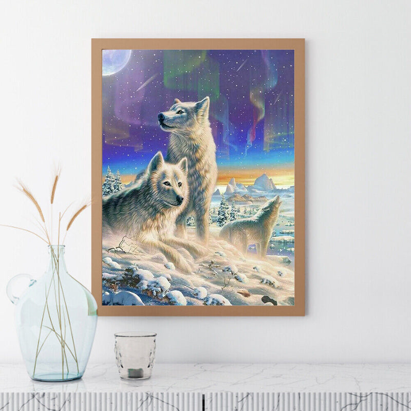 Diamond Painting 5D Full Round Drill Mosaic DIY Wolf in Snow Wall Decoration Kit