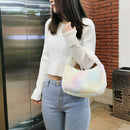 Women Plush Rainbow Top-handle Bag Winter Warm Zipper Handbag (Blue)