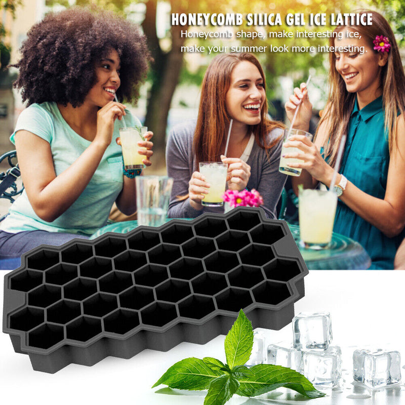 37 Grids Silicone Honeycomb Ice Cube Tray with Lid DIY Ice Cube Mold Black Newly
