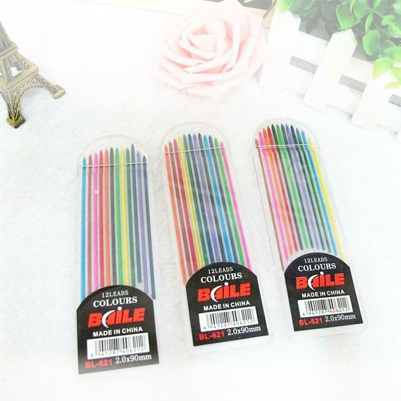 POPly 2.0mm 2B Colored Pencil Lead 2mm Mechanical Clutch Refill 12`Colors Z1H6