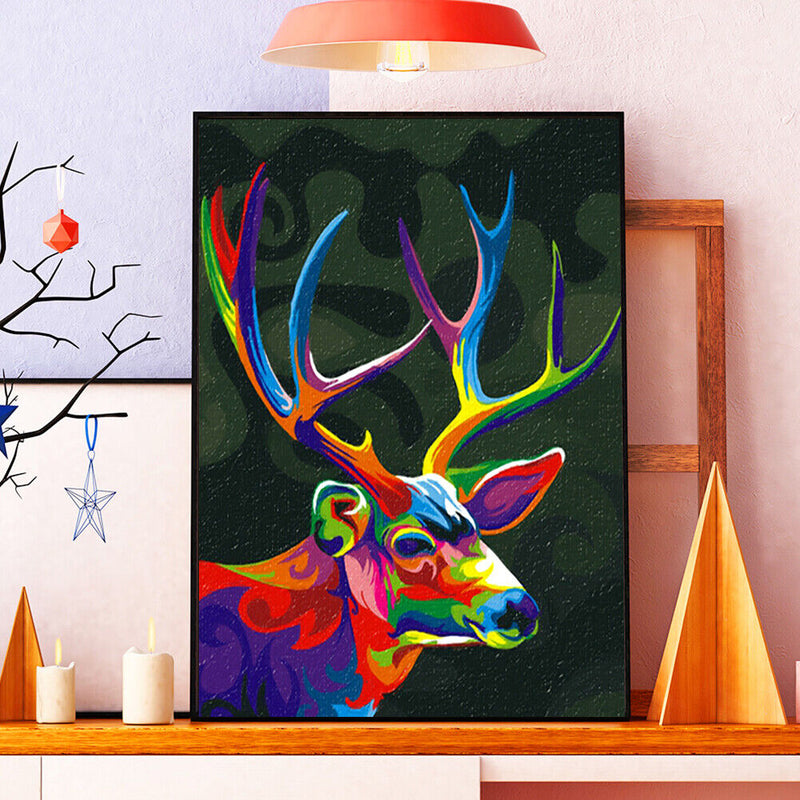 Colored Elk No Frame Pictures By Number DIY Digital Coding Oil Painting for Home