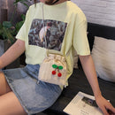 Casual Women Cherry Handmade Straw Shoulder Bag Woven Drawstring Crossbody Bag