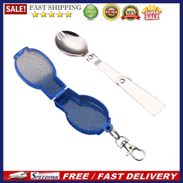 Outdoor Camping Utensil Stainless Steel Folding Pocket Spoon Spork w/Storage