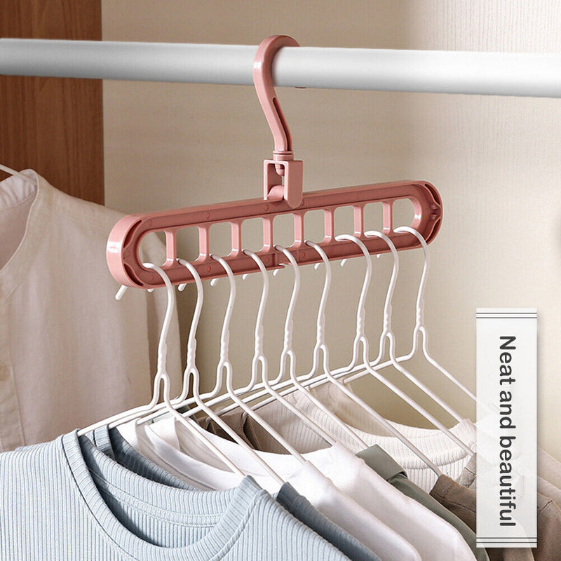 Clothes Wardrobe Hanger Hook Clothing Hanging Rack Shelf Organizer (Pink) Newly