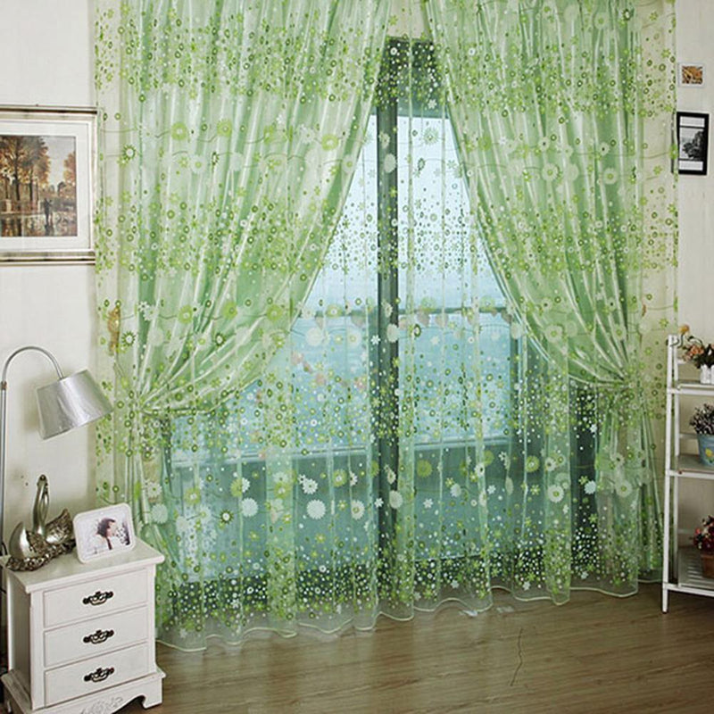 2pcs 200x100CM Floral Printed Tulle Voile Window Curtain ?Purple ?
