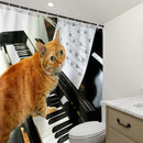 Cat Playing Piano Shower Curtain Anti Splash Bathroom Curtain Hanging Covers