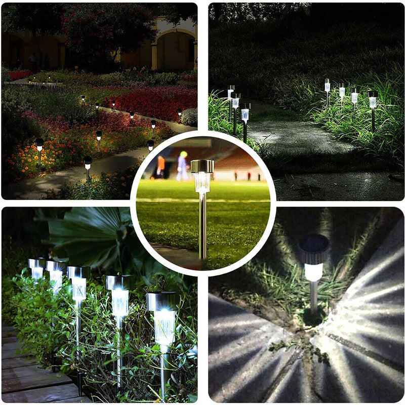 10pcs LED Solar Light Mini Steel Tube Lawn Stake Lamp Garden Decor (White) Newly