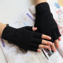 Stretch Elastic Knitted glove Half Finger Warm Fingerless Gloves Black handwear