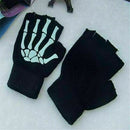Gothic Knitted Black with White Skeleton Bones Fingerless Punk Gloves Sale L8I6