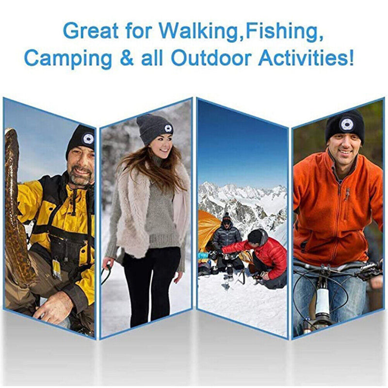 Unisex Winter LED Light Cap Warm Beanies Outdoor Fishing Running Beanie Hats