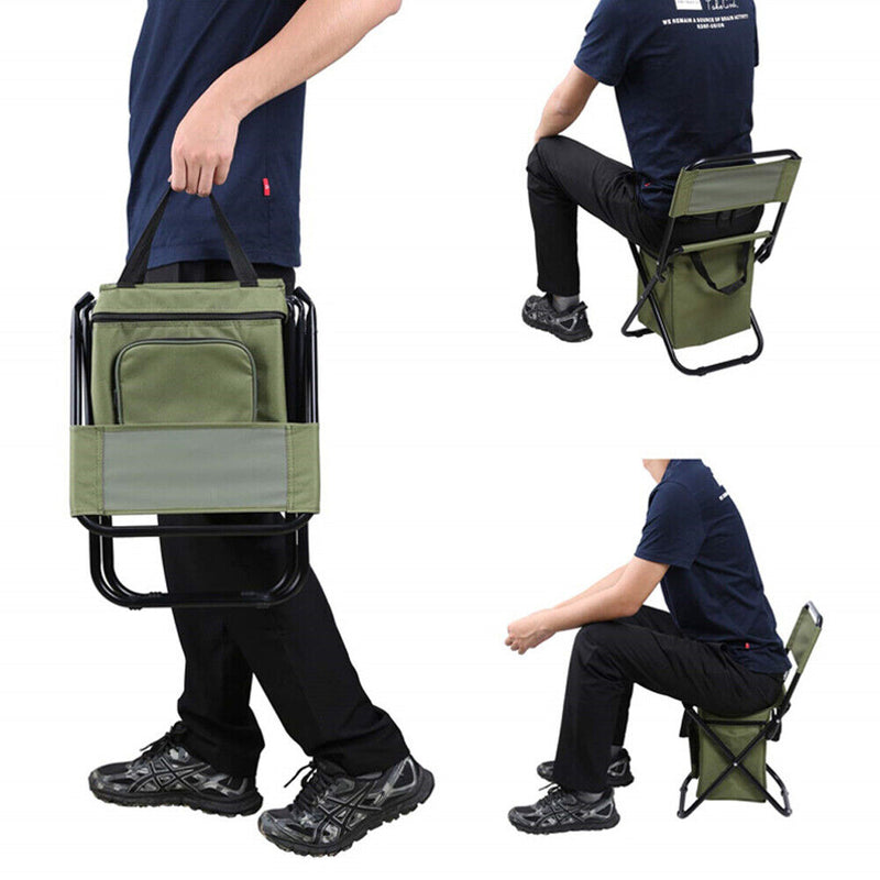Folding Chair Ice Cooler Picnic Bags Hiking Camping Fishing Stool (Green)