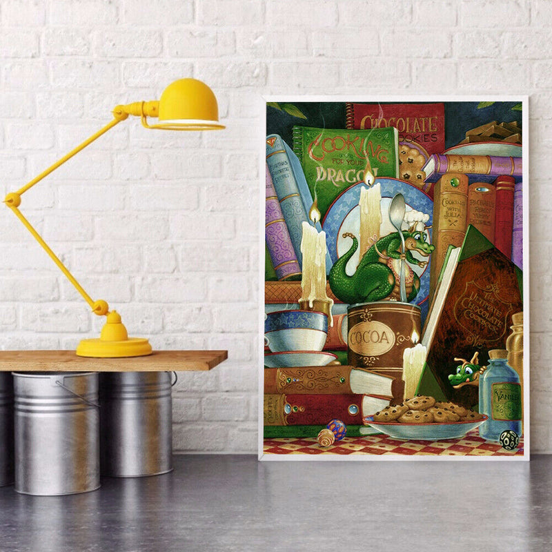 Dinosaur Books Rhinestone Full Round 5D DIY Diamond Painting Kit Wall Picture Ar