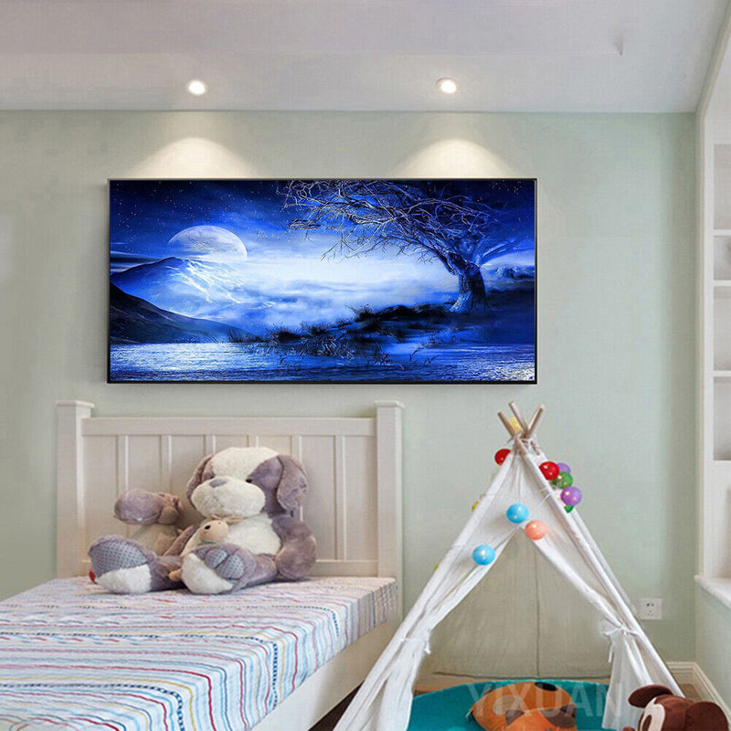 D DIY Full Round Drill Diamond Painting Blue Moon Star Lake