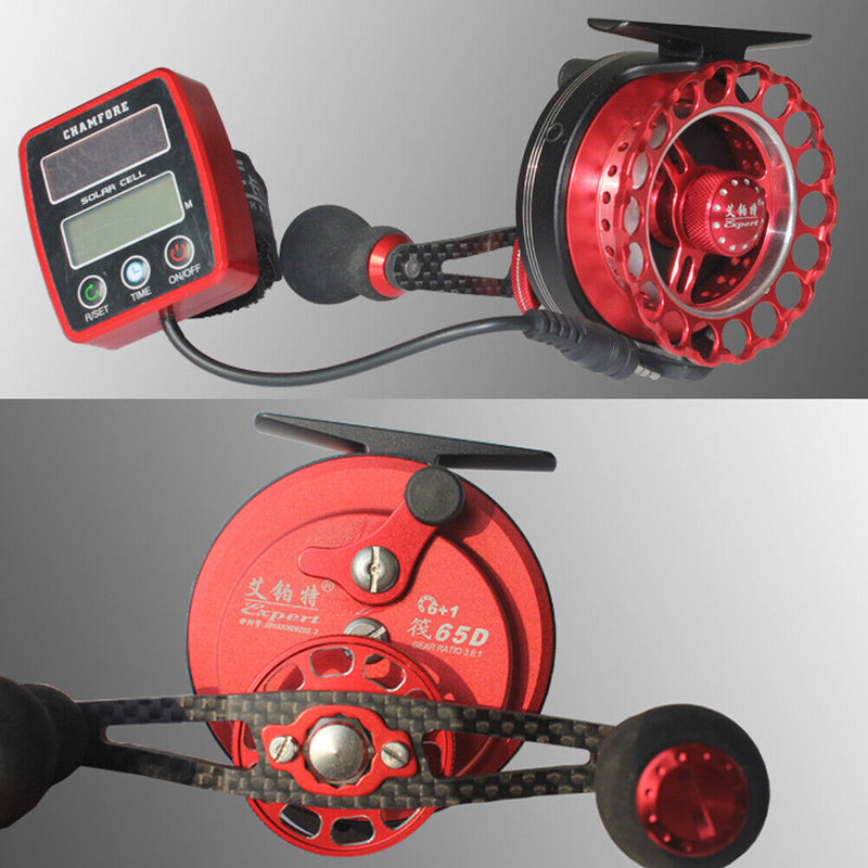 Solar Power Counting Fish Line Wheel + Digital LCD Display Round Fish Boat-12813