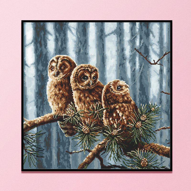 Full Cross Stitch 11CT Three Owls Printed Embroidery DIY Home Decoration Gift