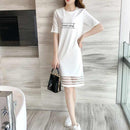 Women Lace Splicing Short Sleeve Dress O Neck Letter Print Female Shirt Dresses