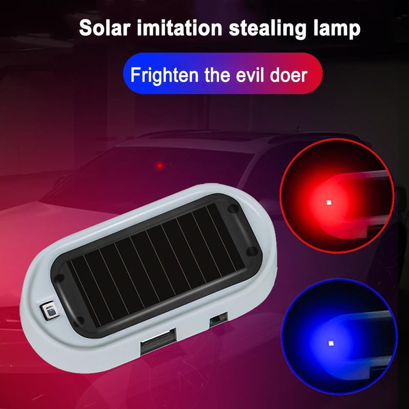 Solar USB Powered Car LED Alarm Light Anti-Theft Warning Flash Lamp (Blue)